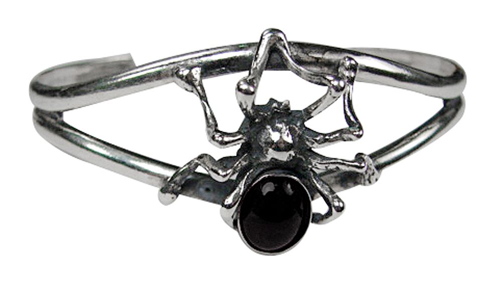 Sterling Silver Spider Cuff Bracelet With Black Onyx